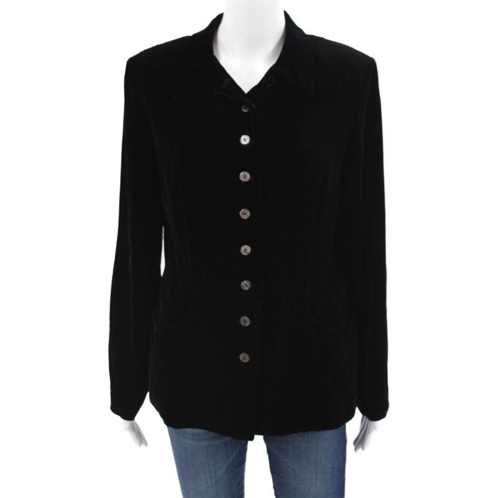 Margaret OLeary Womens Black Rayon Collared Jacket Long Sleeve Size M